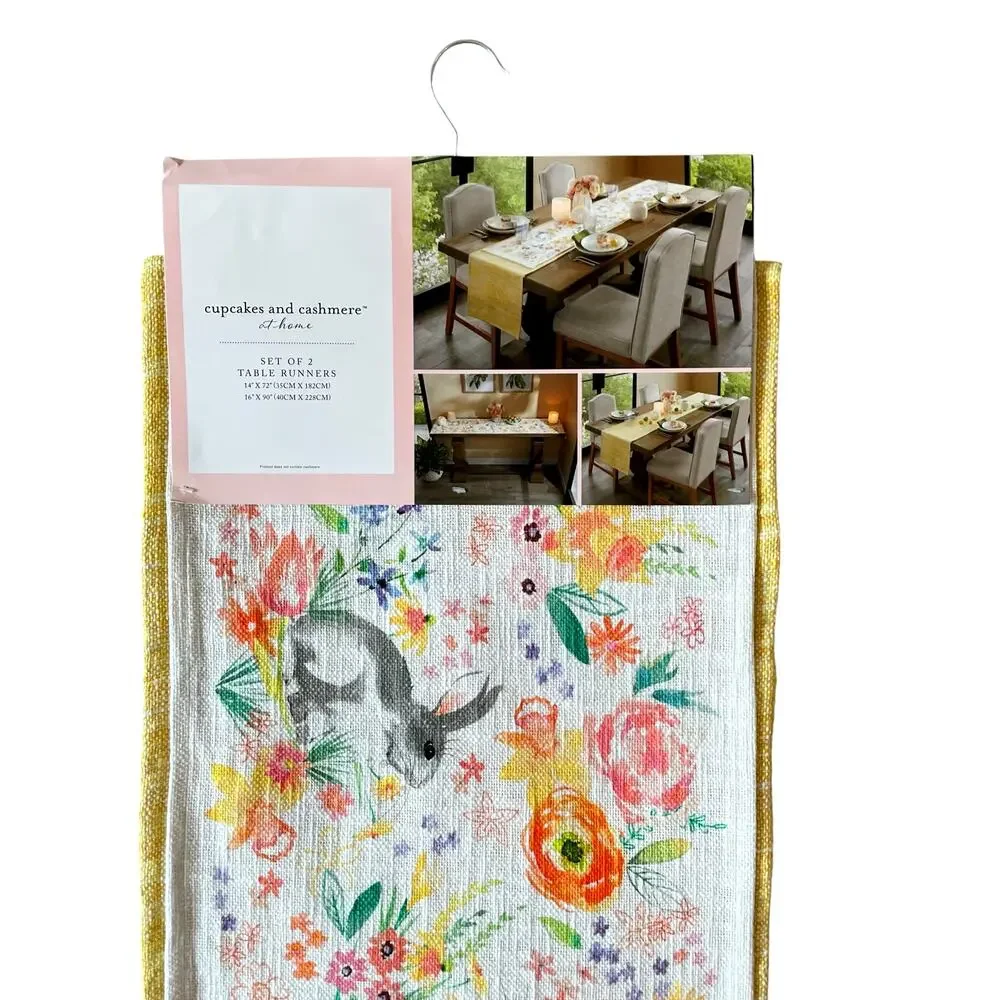 Cupcakes & Cashmere Spring Floral Easter Bunny Rabbit Double Table Runner NEW